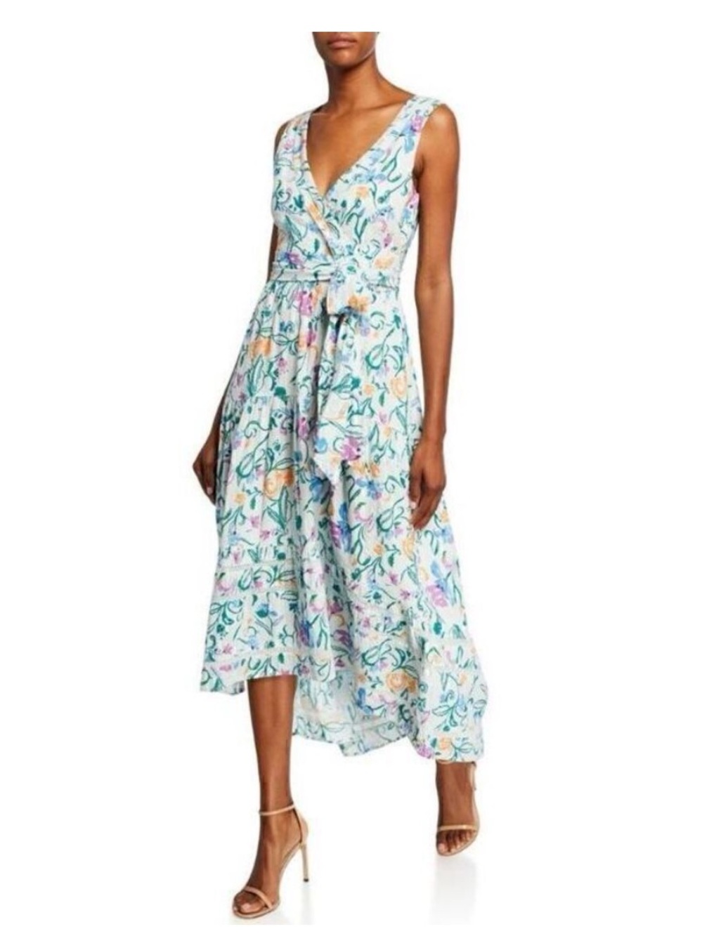 Tanya Taylor Neves Floral Seersucker Tiered Midi Dress Womens 2 Garden Party